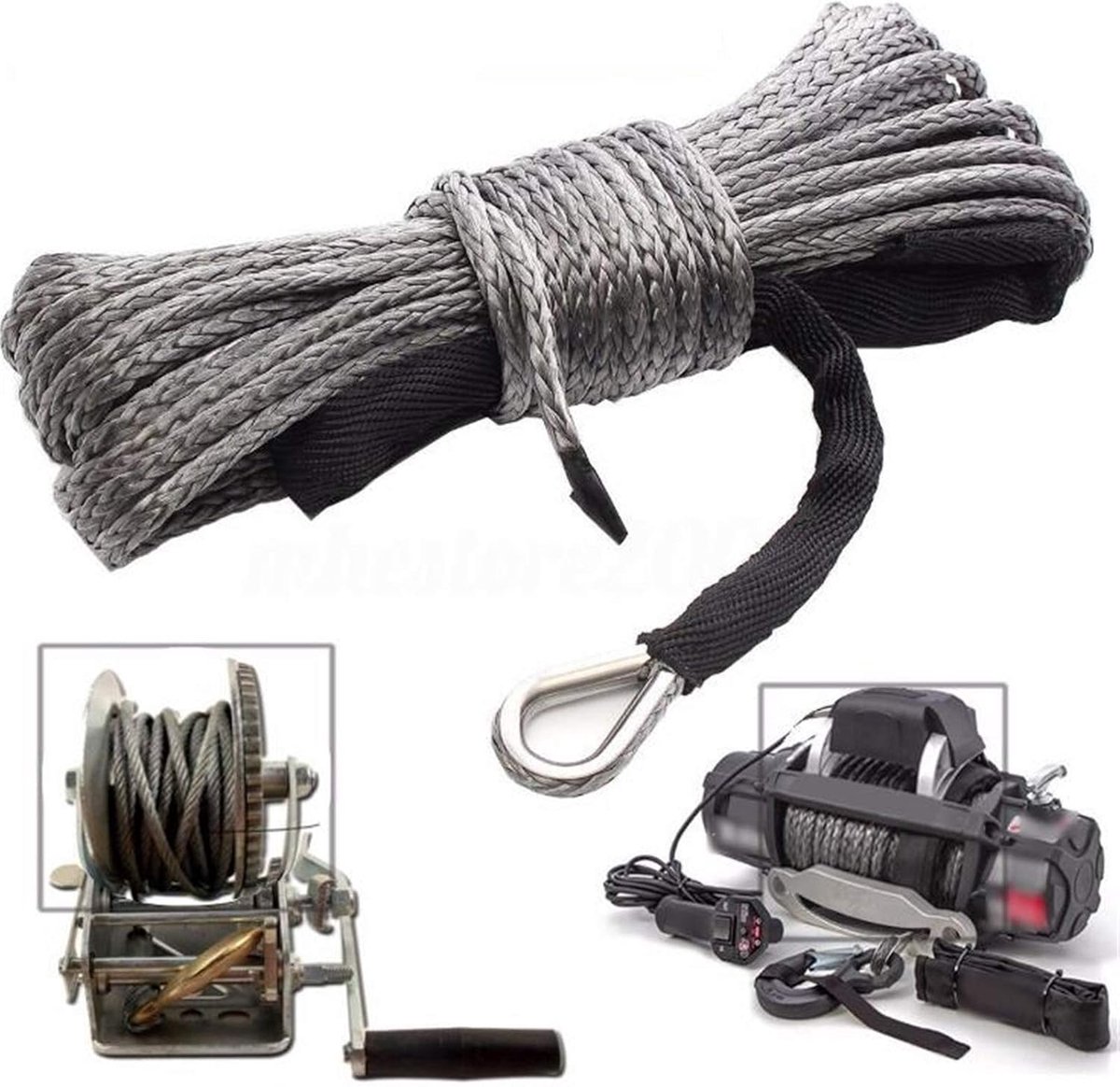 synthetische kabel 6mm x 15m - 7700lbs trekvermogen - met beschermhoes en haak - ideaal voor offroad voertuigen - ShopVlot