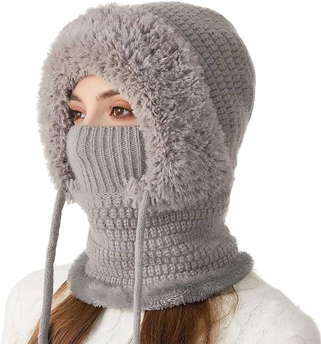 3-in-1 Winter Balaclava voor Dames - Gebreide Skimuts en Sjaal Set - Winddichte Gezichtsbescherming voor Buitensporten