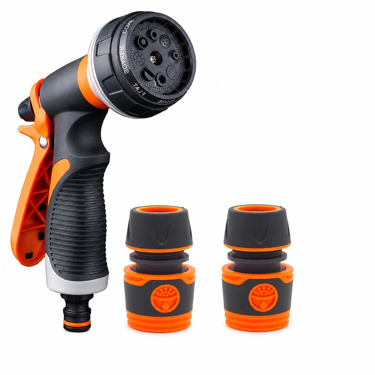 Kwaliteit Spuitpistool - Opzetstuk voor Tuinslang - koppelstukken - Koppelingen - Set van 4 - 8 sproeipatronen - Kunststof - Tuin accessoires - Oranje