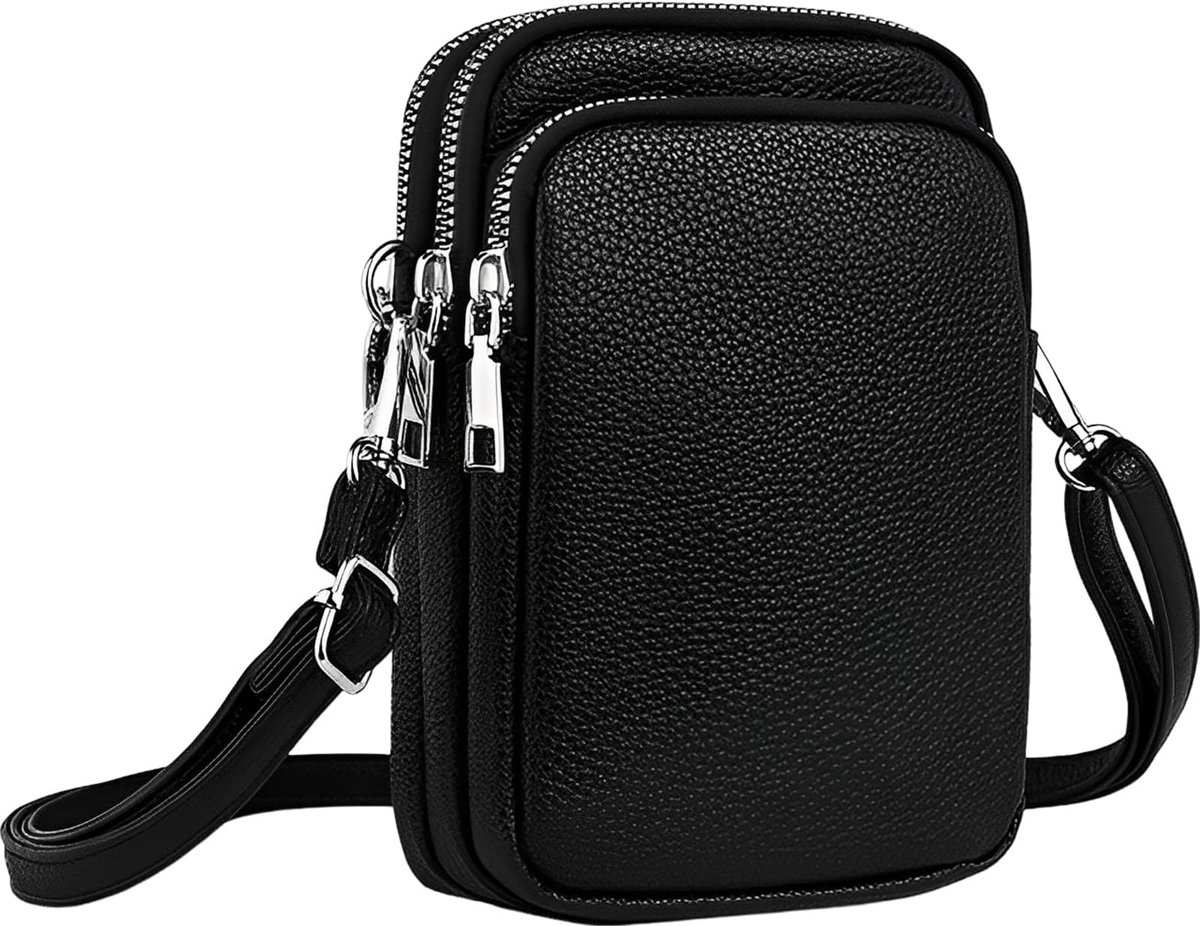 LassZone Zachte Vegan Lederen Telefoon Crossbody Tas voor Vrouwen 3 Layer Rits Zakken Mobiele Telefoon Portemonnee - ShopVlot