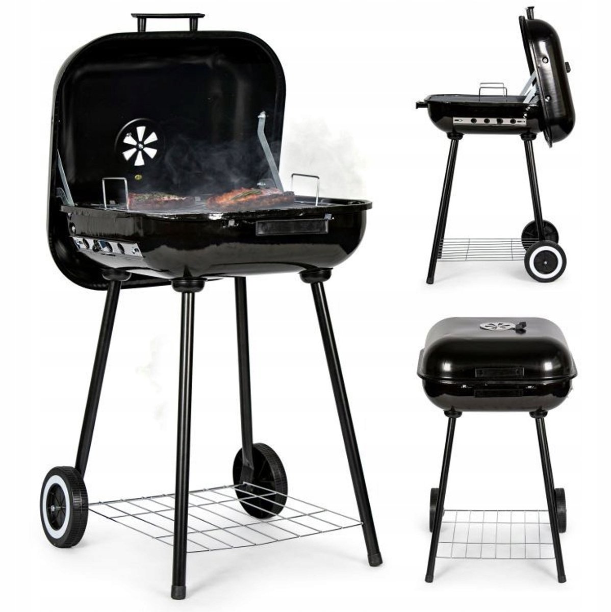 Merkloos Rechthoekige Koolgrill met Deksel en Wielen - Ideaal voor Tuinfeesten