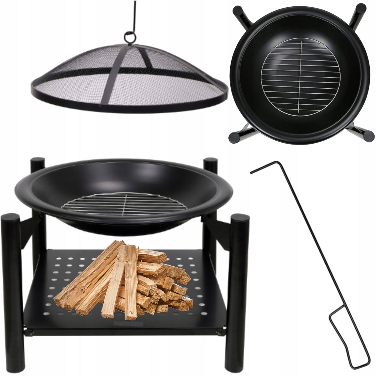 Tuin vuurkorf met grillfunctie 4-in-1, inclusief deksel en pook