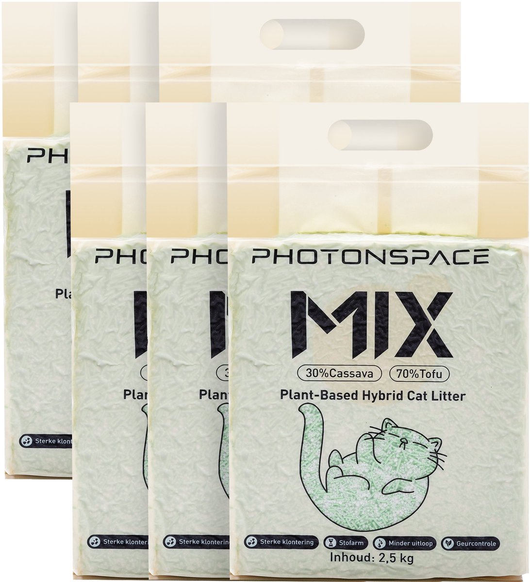 Photonspace Tofu Kattenbakvulling – 70% Tofu & 30% Cassava – 6 × 6 L (36 L=15kg totaal) – Klontvormend – Anti-aanbak – Geschikt voor Automatische Kattenbakken - Groene Thee