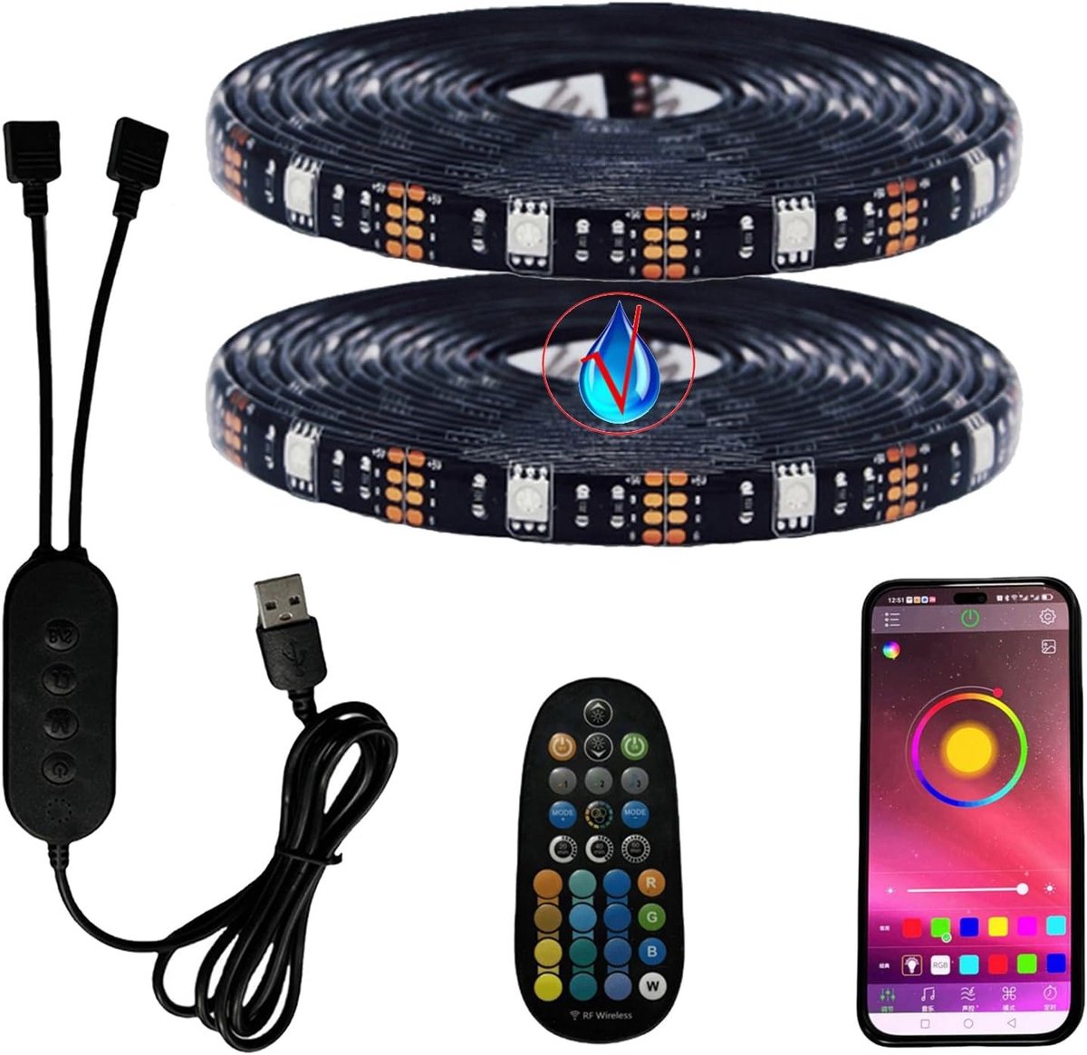 RGB LED Strip - Waterbestendig IP65 - 5 meter - Dimbaar en Bluetooth/APP Gecontroleerd - Voor TV en Monitor Achtergrondverlichting