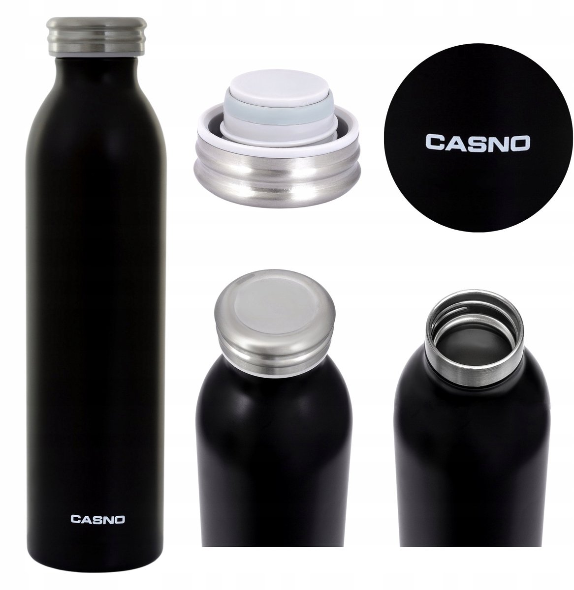 Casno Thermos Fles 0.6L - RVS, Zwart, Ideaal voor Onderweg