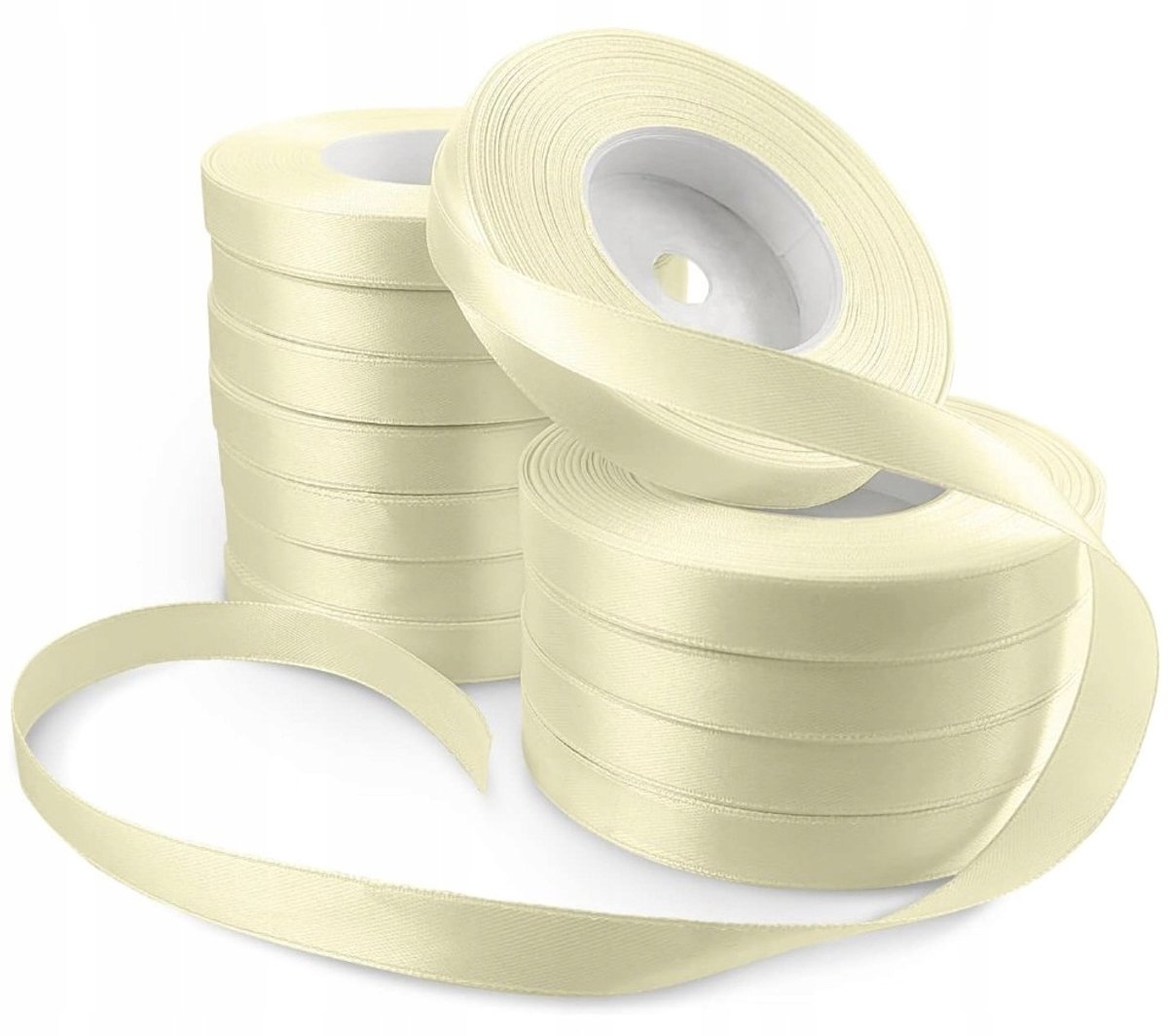 Merkloze satijnen linten, 12mm breed, lichtgeel, 12x 32m rol