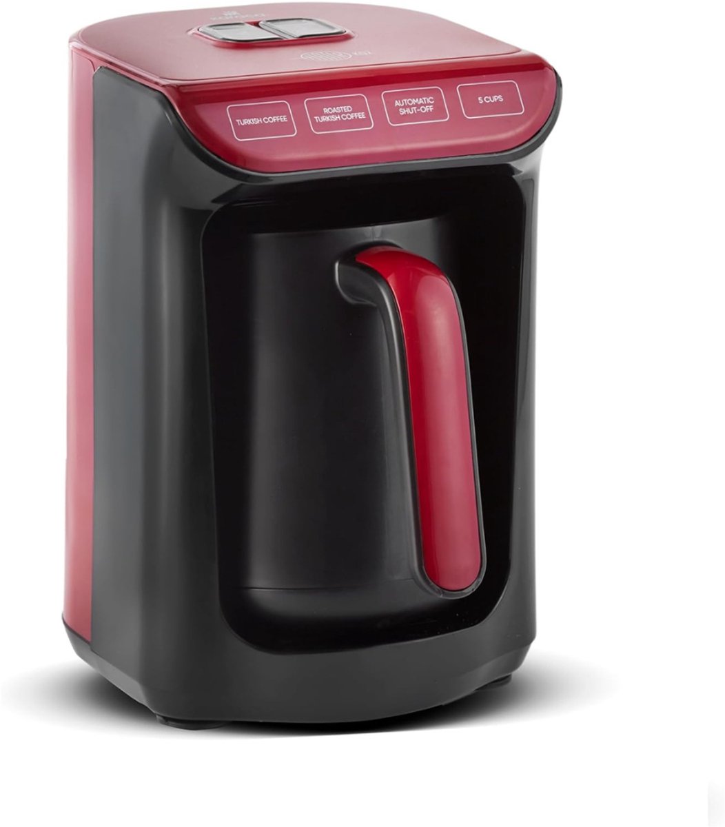 QUOVO® Turkse Koffiezetapparaat - Koffiezet Apparaat Voor Turkse Koffie – Koffiemachine Met Stijlvol Ontwerp – Koffiepot – Makkelijk Te Reinigen – Veel Schuim - Zwart/Rood - 15cm x 18cm x 24cm