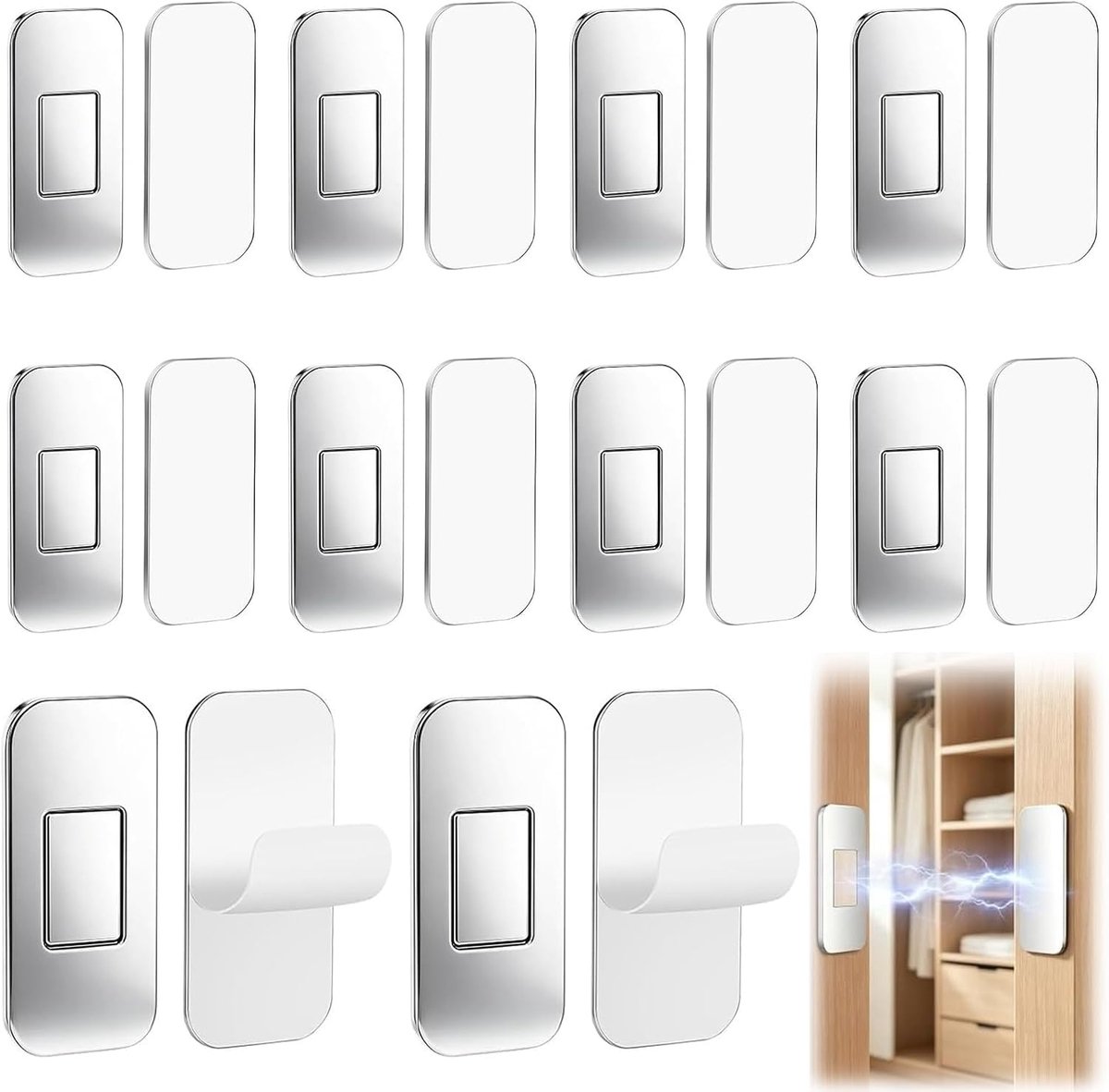 Set van 10 zilverkleurige magneten voor kastdeuren, met nagelvrije lijm, ideaal voor kasten, laden, kledingkasten - ShopVlot