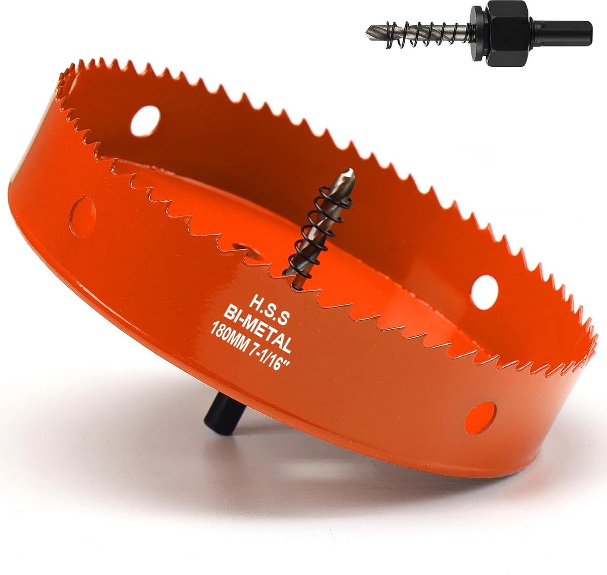 Hole Saw 180 mm, Orange, High-Speed Steel HSS M42 Bimetallic Hole Saw Wood, Hole Cutter with Hexagonal Shank and Drill - ShopVlot