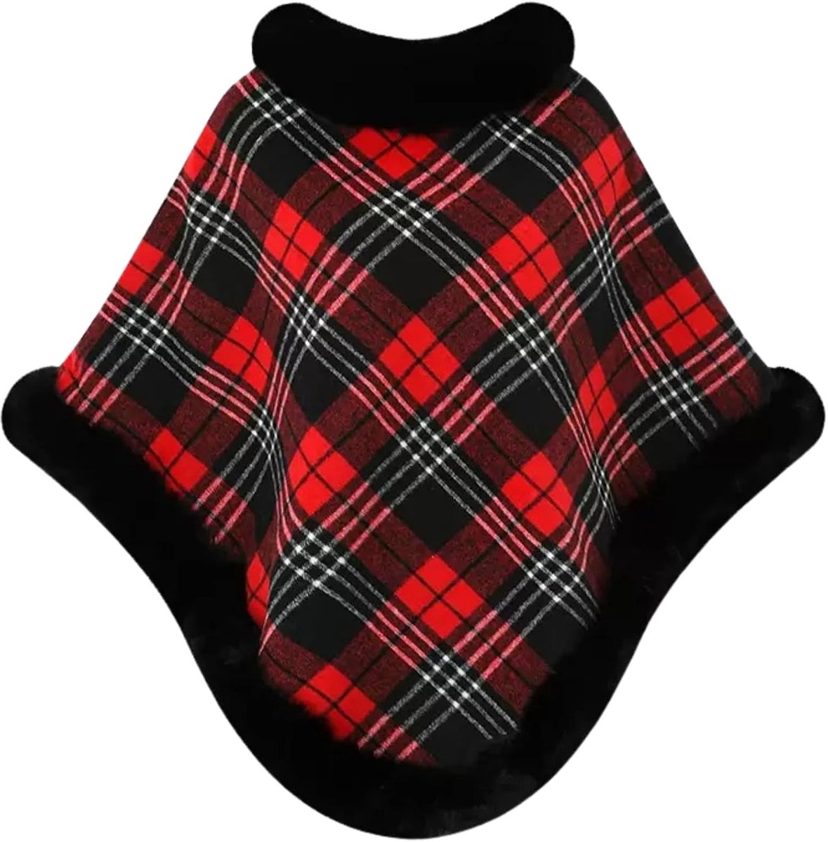 Winterponcho voor dames, met pluche rand, cape, mantel, dikke fleecedeken, warme schouderdoek voor herfst en winter - ShopVlot