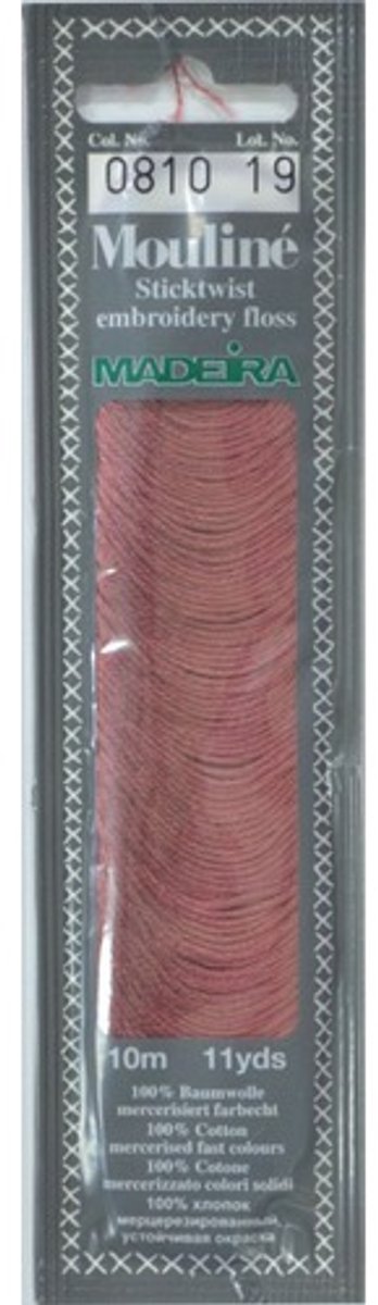 Borduurgaren Madeira Mouline 10 meter 6 draads splijtgaren - donker oudroze(810)