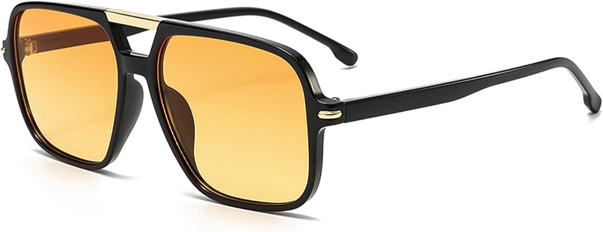 Retro Large Sunglasses for Men and Women, Rectangular Aviator Glasses, Tinted Glasses, Vintage Aviator Glasses with - ShopVlot