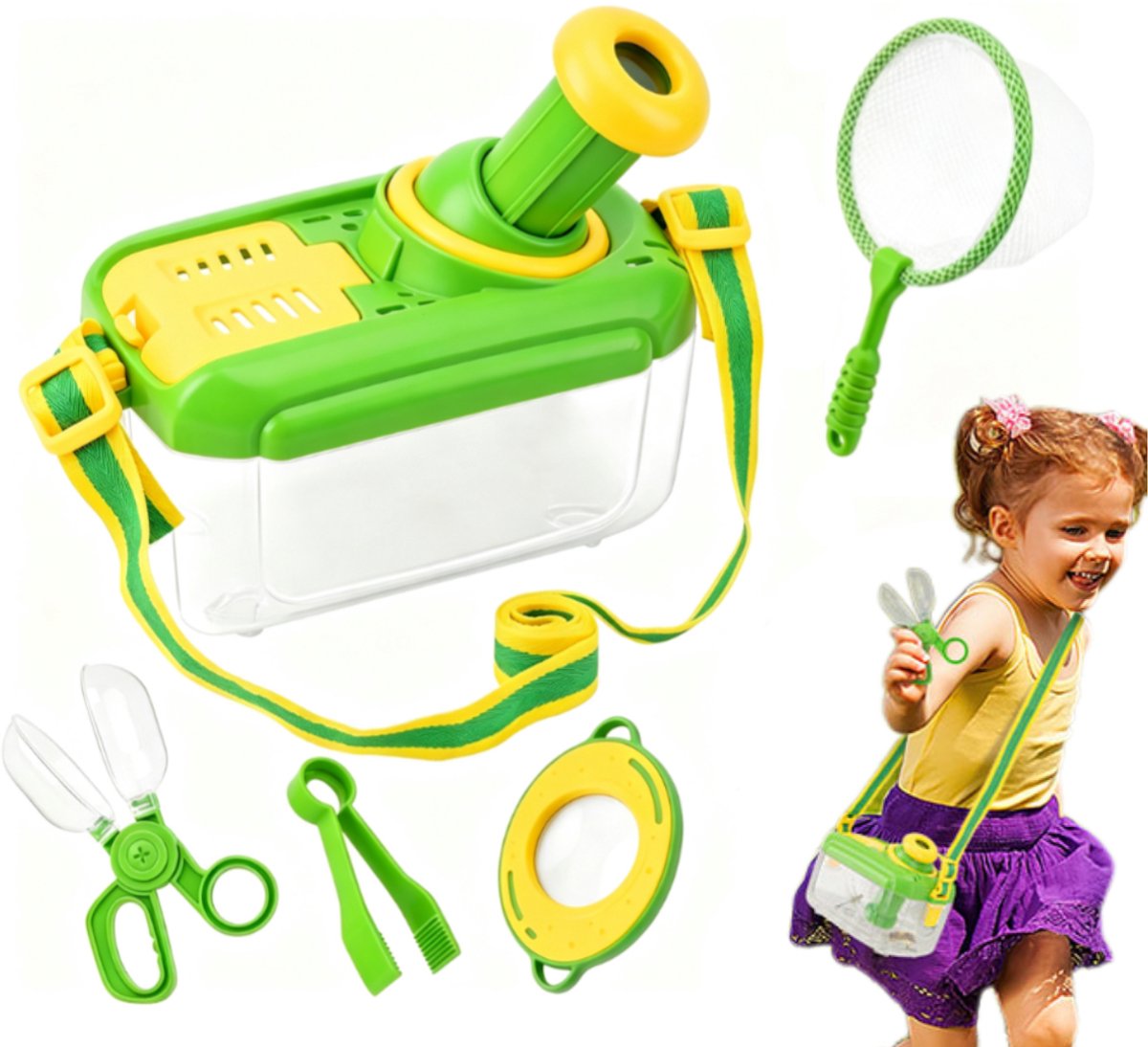 Kinderen Insecten Observatiedoos Ontdekkingsset - Buiten Speelgoed Set met Vergrootglas, Vangnet, Insectentang en Schaar - Natuuronderzoek Speelgoed voor Jongens en Meisjes vanaf 3‑8 Jaar, Leuk Cadeau voor Buiten Spelen