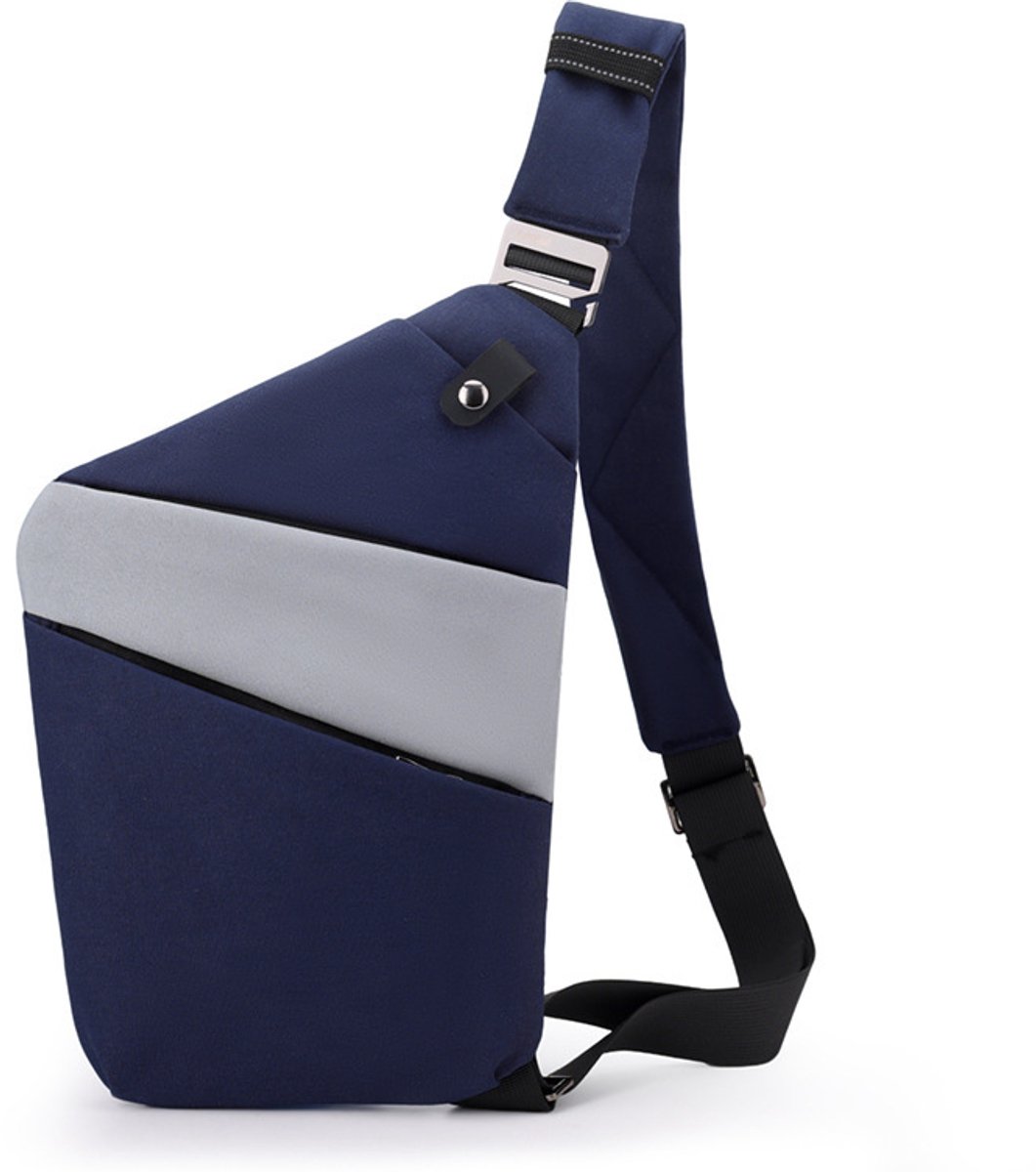 Veilige Schoudertas met Anti-Diefstal Functie - Waterdichte Crossbody Bag-schoudertas met grote capaciteit-Stijlvolle reistassen-Rechter schoudertas-Donkerblauw en grijs