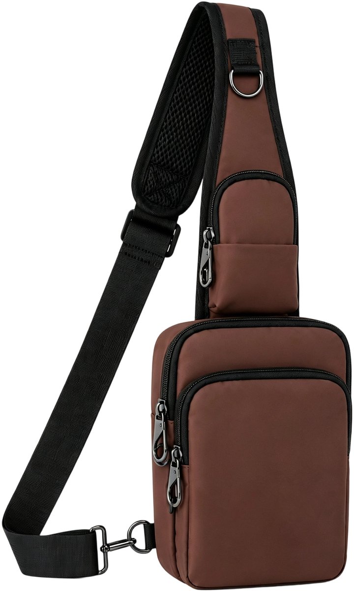 Anti-diefstal schoudertas met RFID-blokkering en ritssluiting Sling borst-crossbodytas, waterdichte schoudertas, crossbody tas en rugzak voor heren en dames, wandelen en buitensporten Reistas Outdoor Wandelen-Donkerbruin