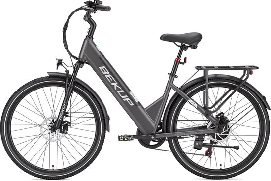 Bekup V1 Elektrische stadsfiets - 26 inch lage instap - 522Wh lange actieradius accu - 250W achterwielmotor - 45Nm koppel - Shimano 7 versnellingen - Schijfremmen voor en achter - LCD-display - Geveerde zadelpen - Titaangrijs — afbeelding 2
