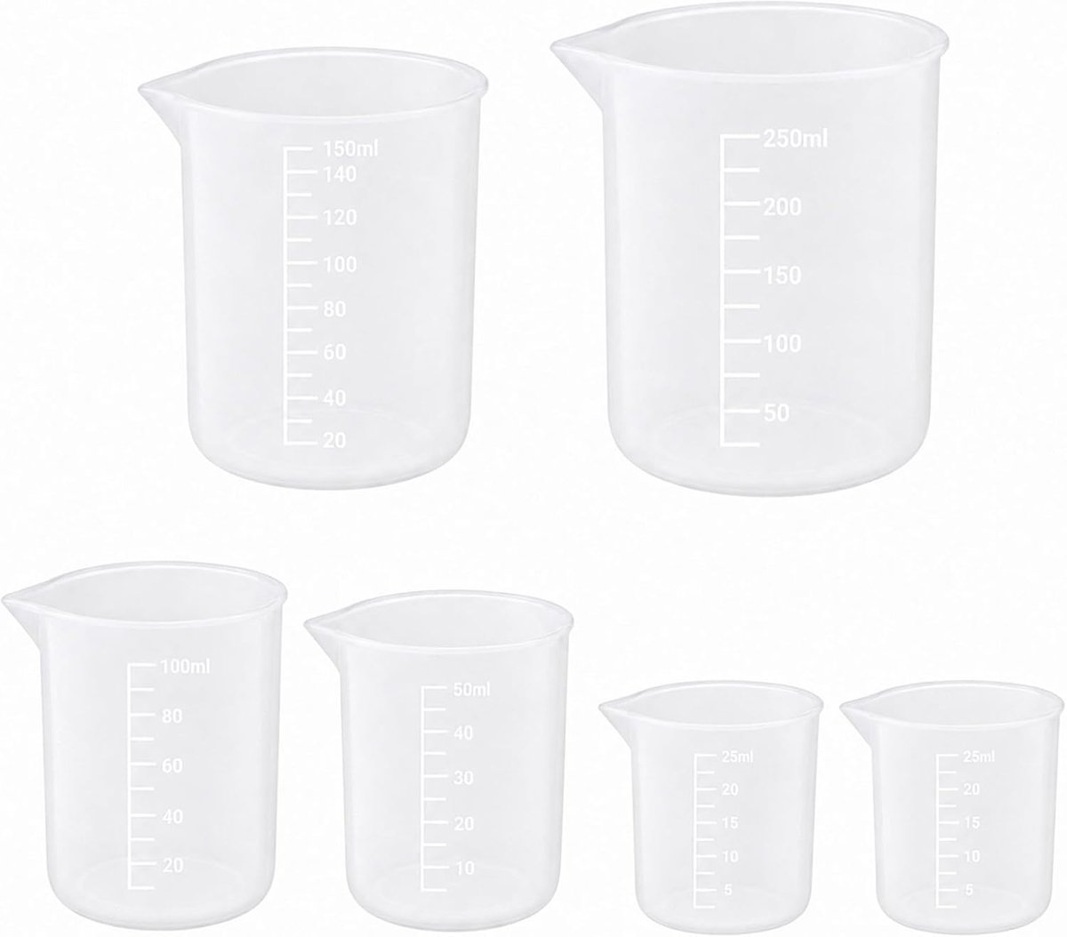 6 stuks maatbekers, precisie, hittebestendig, kunststof, kleine maatbeker - ShopVlot