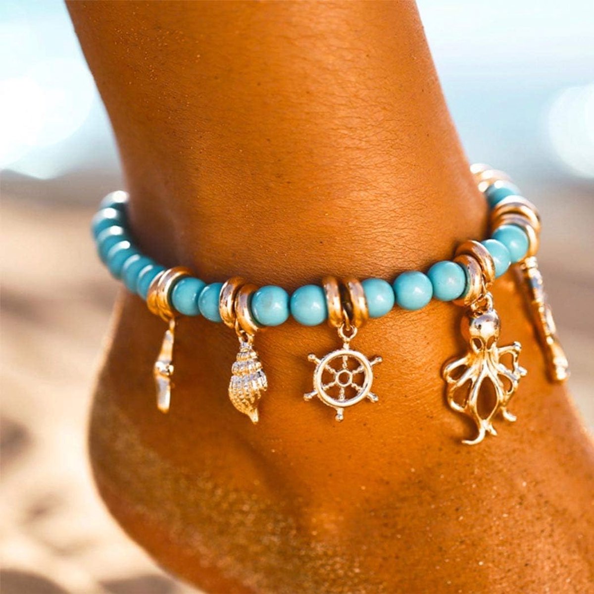 Boho Anklets Conch Rudder Octopus Pendant Anklet Beach Starfish Pendant Summer Barefoot Beach Anklet Foot Jewelry for - ShopVlot