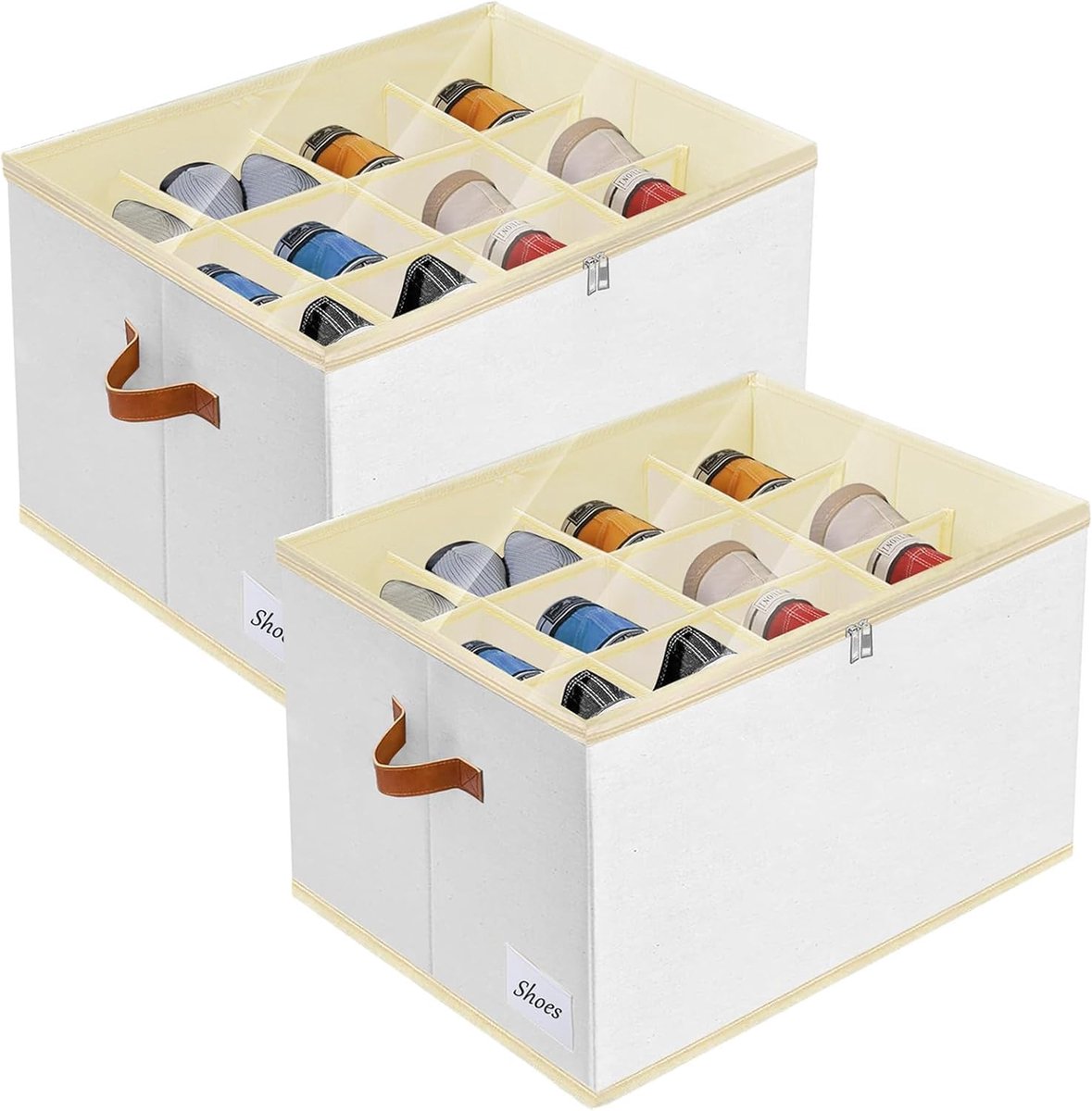 Shoe Organizer for Closet, Fits 12 Pairs, Shoe Organizer, Fabric Shoe Boxes with Handle, Large Shoe Cabinet Cabinet - ShopVlot