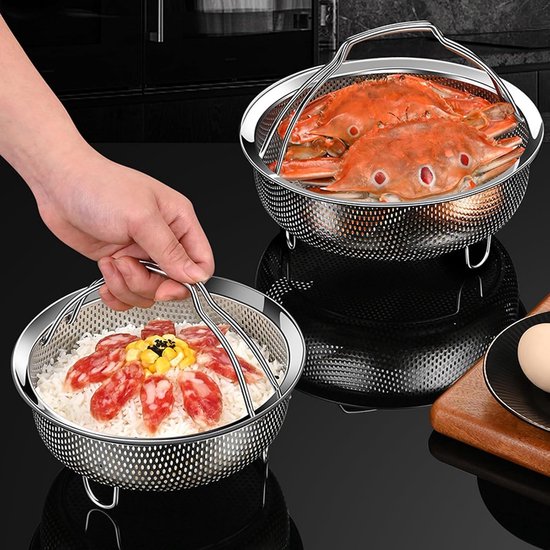 Steamer Basket with Folding Handle, Multifunctional Colander Steam Insert, 304 Stainless Steel Vegetarian Steamer - ShopVlot — afbeelding 3