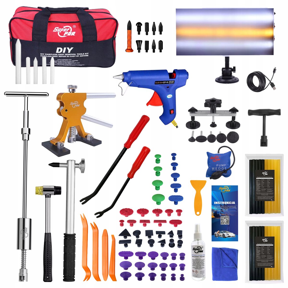 PDR Set: Deuk Verwijderen Auto | 3 Kleuren LED Lamp & Gereedschap
