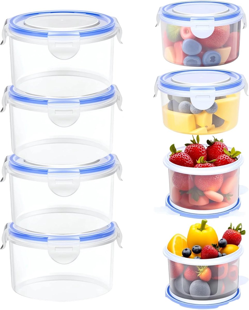 8 Pack 300 ml Food Storage Boxes Round with Lid, Airtight, Leak-Proof, Small Cans, Plastic Storage Boxes, Freezing - ShopVlot