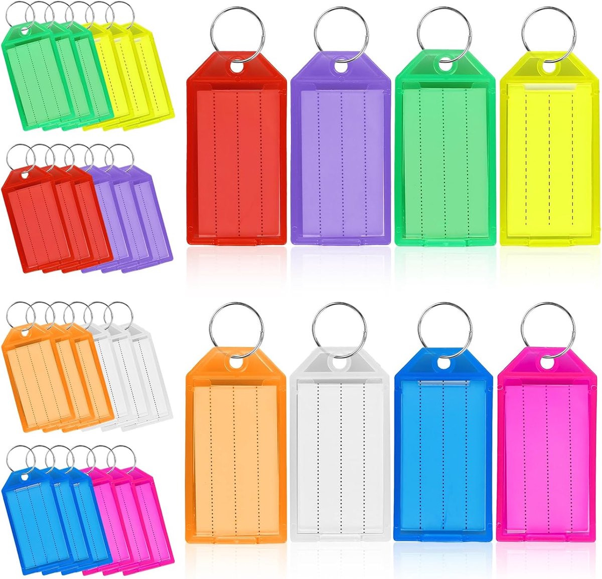 Pack of 32 Keychains with Writeable Label, 8 Colours, Key Labels, Identification Labels, Plastic Keychains for Luggage - ShopVlot