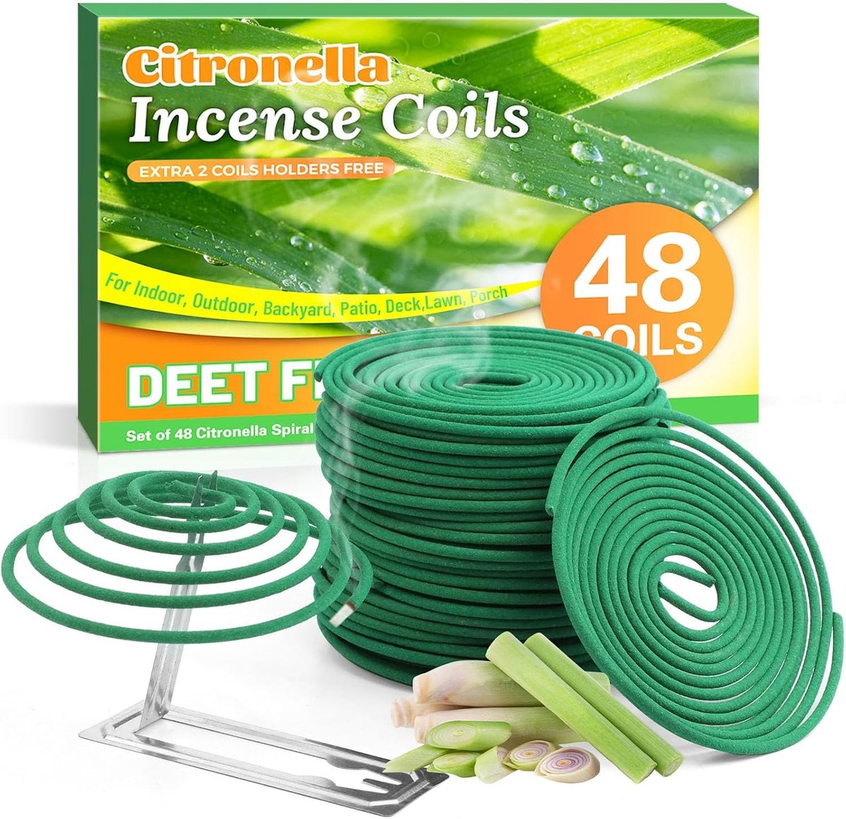 Citronella Smoking Spiral with Holder, Lemongrass Coils for Patio, Balcony, Garden and Camping, for Summer Evenings - ShopVlot