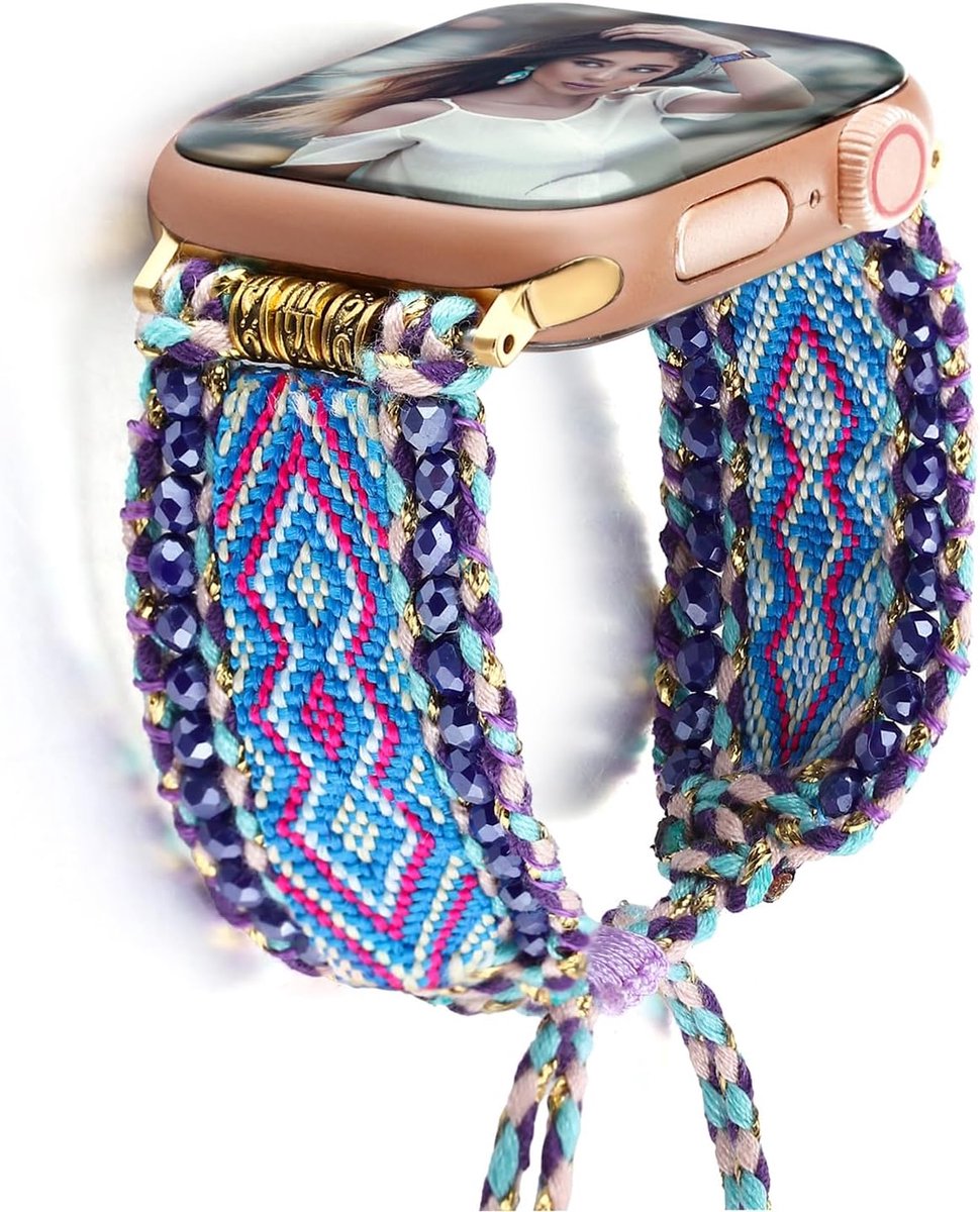 Boho Nylon Straps Compatible with Apple Watch Strap 38mm 40mm 41mm 42mm 44mm 45mm 46mm 49mm for Women Adjustable Woven - ShopVlot