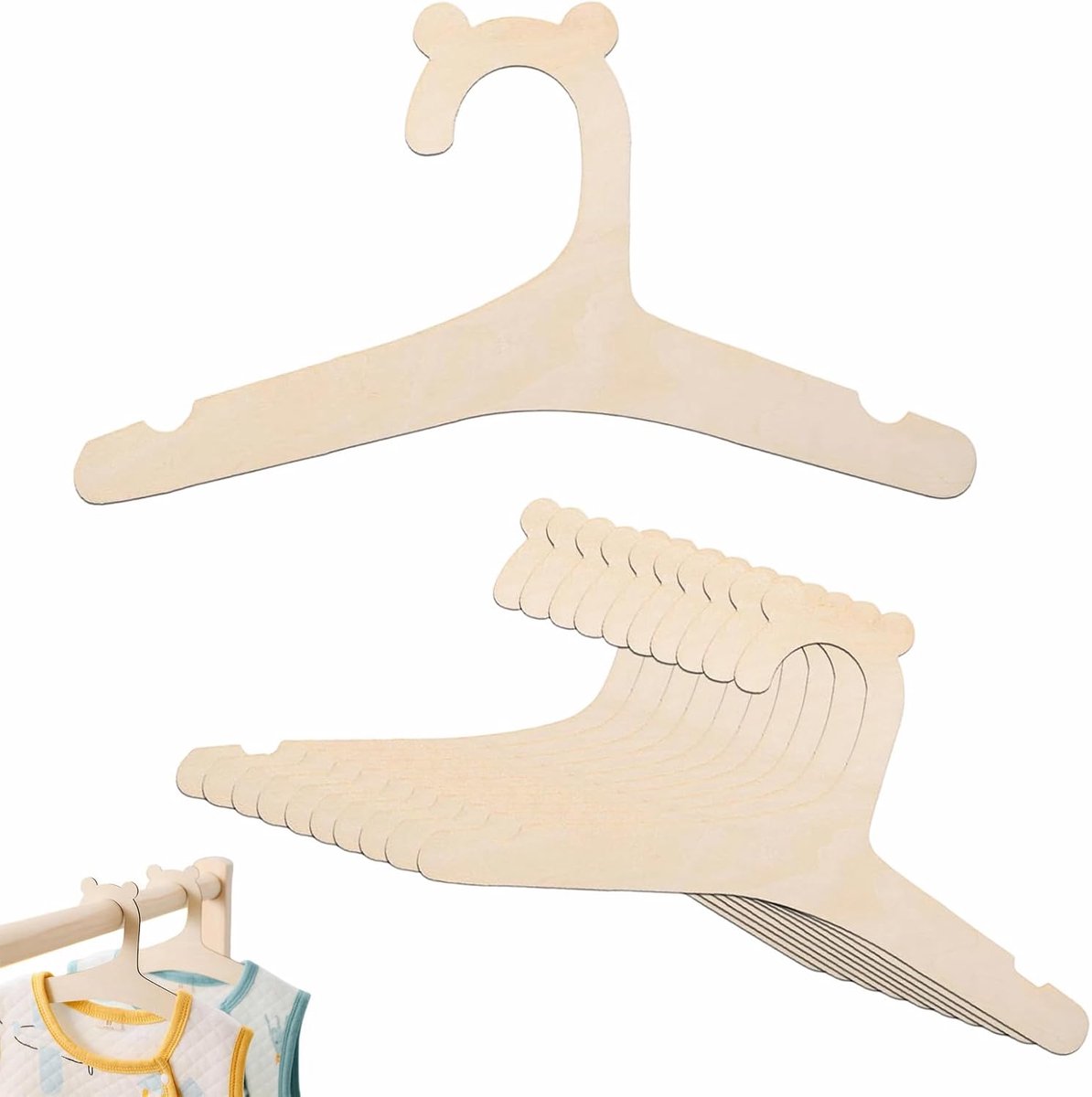 15 stuks houten kleerhangers voor kinderen, babykleerhangers, beer - ShopVlot