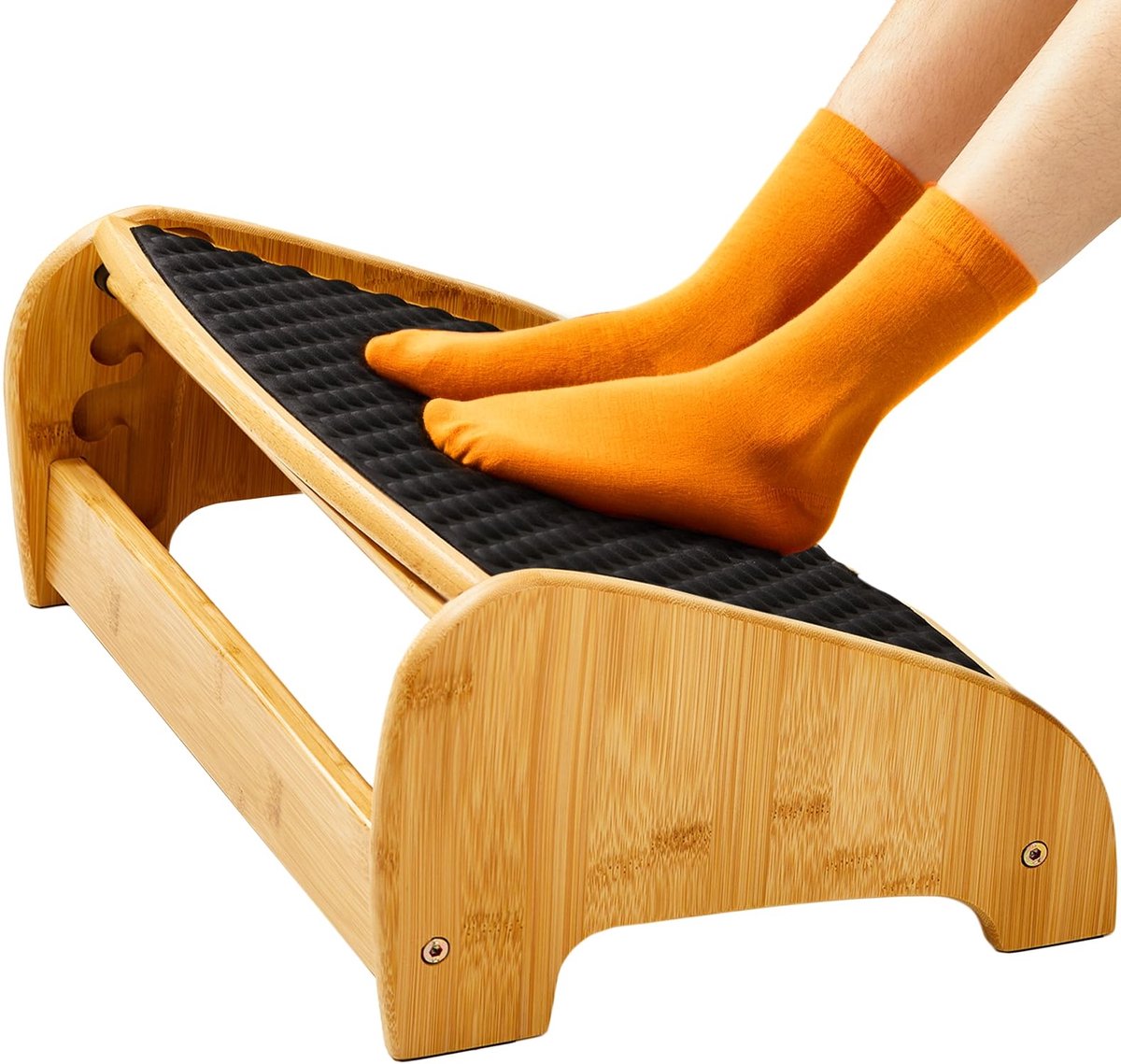Famanu – Bamboe voetsteun voor onder bureau, voetsteun met 4 hoogteopties en verstelbare hoeken, antislip