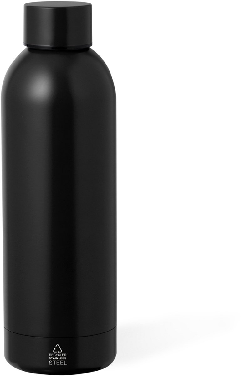 Thermische fles van gerecycleerd roestvrij staal met dubbele laag. Capaciteit van 550 ml Keono Zwart