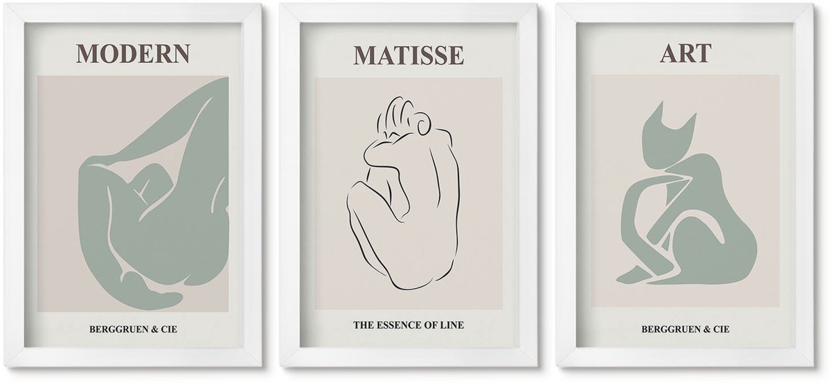 Wallfluent 3-Delige Schilderij Set - Abstracte Figuren In Pasteltinten Van Henri Matisse - 20 x 30 - Muurdecoratie - Decoratieve Schilderijen - Wohnzimmer - Stijlvolle Muurdecoratie