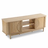 SensaHome Japandi TV Kast – TV-meubel met Geribbelde Schuifdeuren en Open Planken – 153x38x53 cm – Eiken
