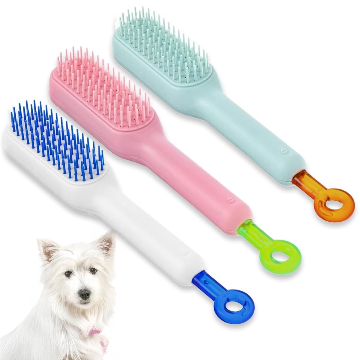 longziming -Hondenborstel - Kattenborstel - Zelfreinigende Vachtborstel - Inklapbare Borstel - Losse Haren en Dode Vacht Verwijderen - Afgeronde Borstelpinnen - Voor Korte en Lange Vacht - 3 Stuks