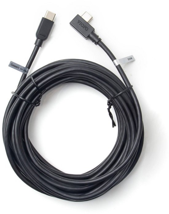 Zwarte 8 meter lange kabel met aan beide zijden een Type-C connector. Eén connector heeft de tekst "Connect to rear".