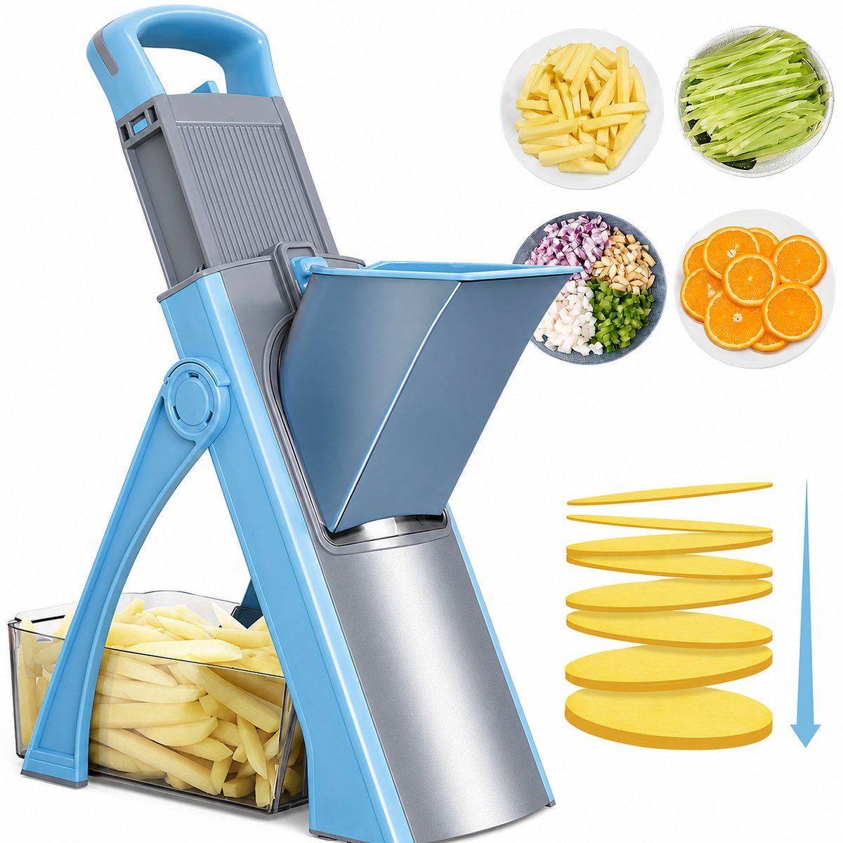 DPLUNIQ Mandoline - Groentesnijder - Snijmachine - Keuken Accessoires - Verstelbaar - Multifunctioneel - 4 Snijopties - Blauw