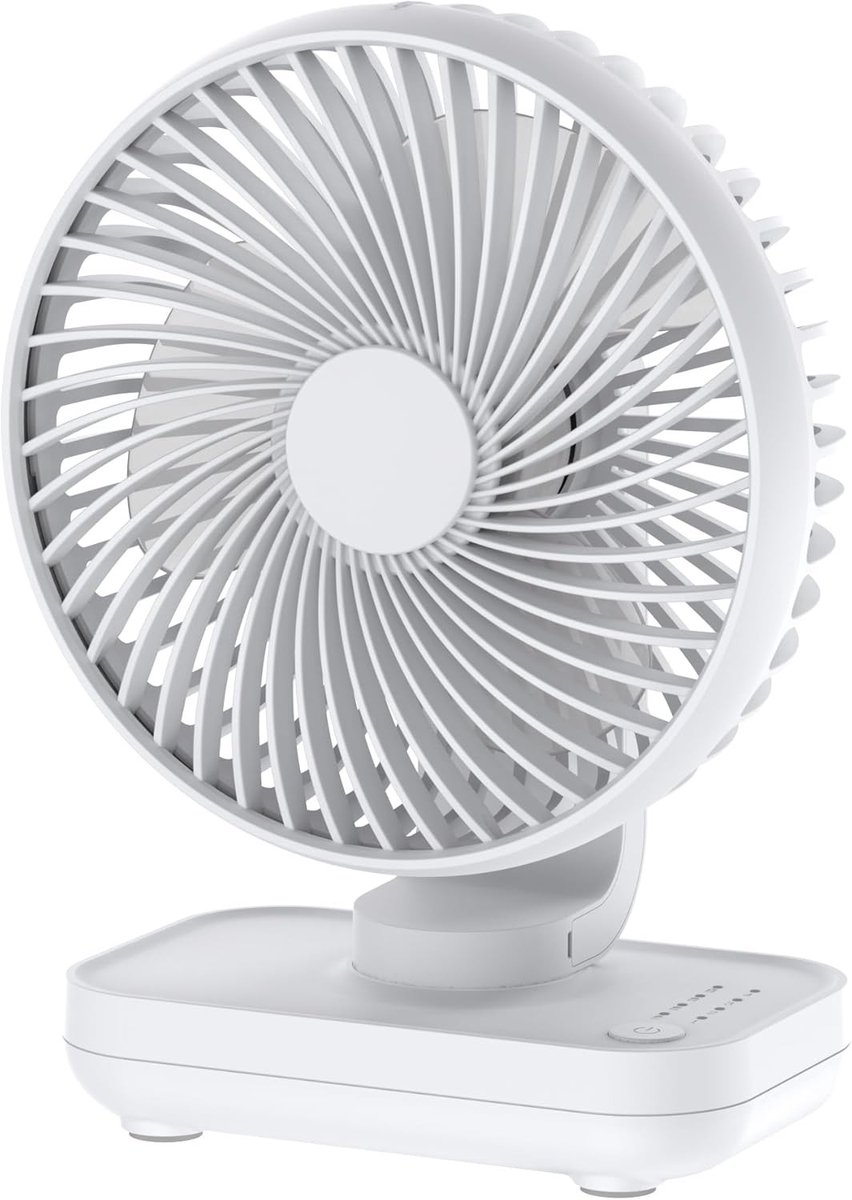 Bureauventilator - Wit - Desktop - Draagbare Oplaadbare Ventilator met 4 Snelheden - Voor Kantoor en Thuis