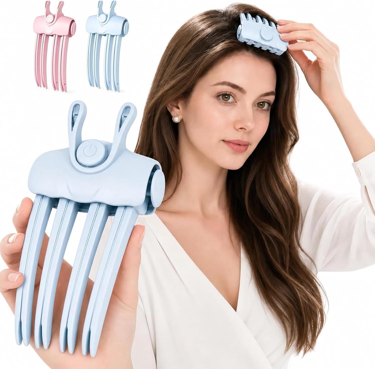 Stijlborstel - Root lifter - Verwarmde kam - Voor meer volume - Draadloos - Oplaadbaar - Snel opwarmend - Volumeborstel - Haarclip - Voor fijn haar - 15.7*8.3*5.5cm - Blauw