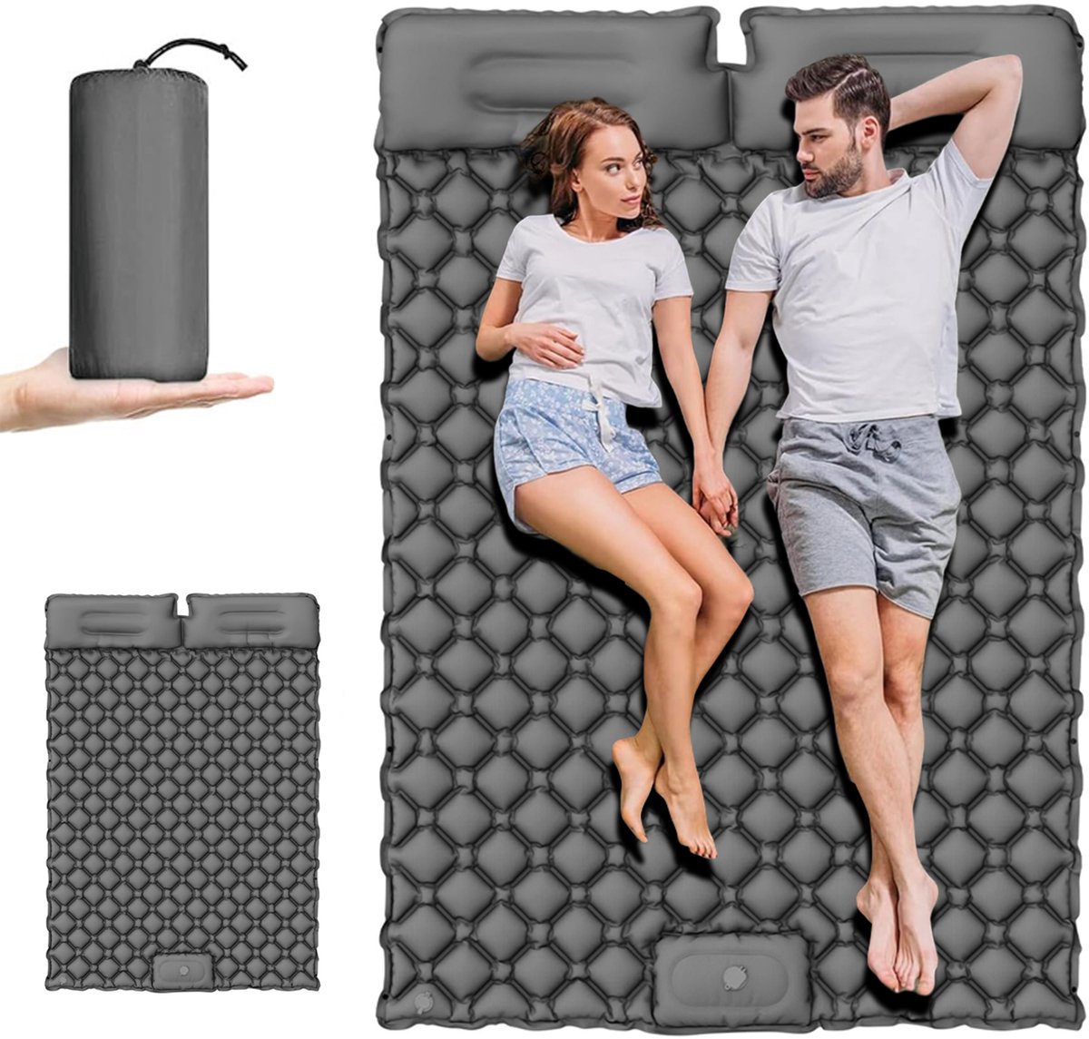 Slaapmat Opblaasbaar 2 Persoons - Zelfopblazend Campingmat - Luchtbedmat - 195x120cm - 40D Nylon - Voetpomp Inbegrepen - Honingraat Airbags - Lichtgewicht - 200 kg Draagkracht - Voor Kamperen & Wandelen