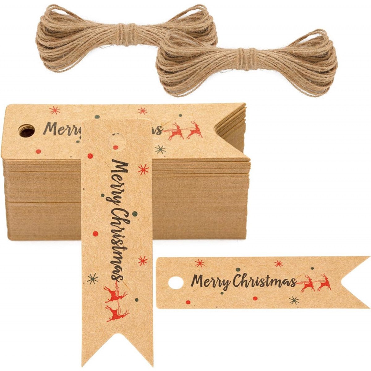 100 kerstkaartjes - 7 x 2 cm - Kraftpapieren kaartjes met touwtje - Voor kerstversiering - Bruin