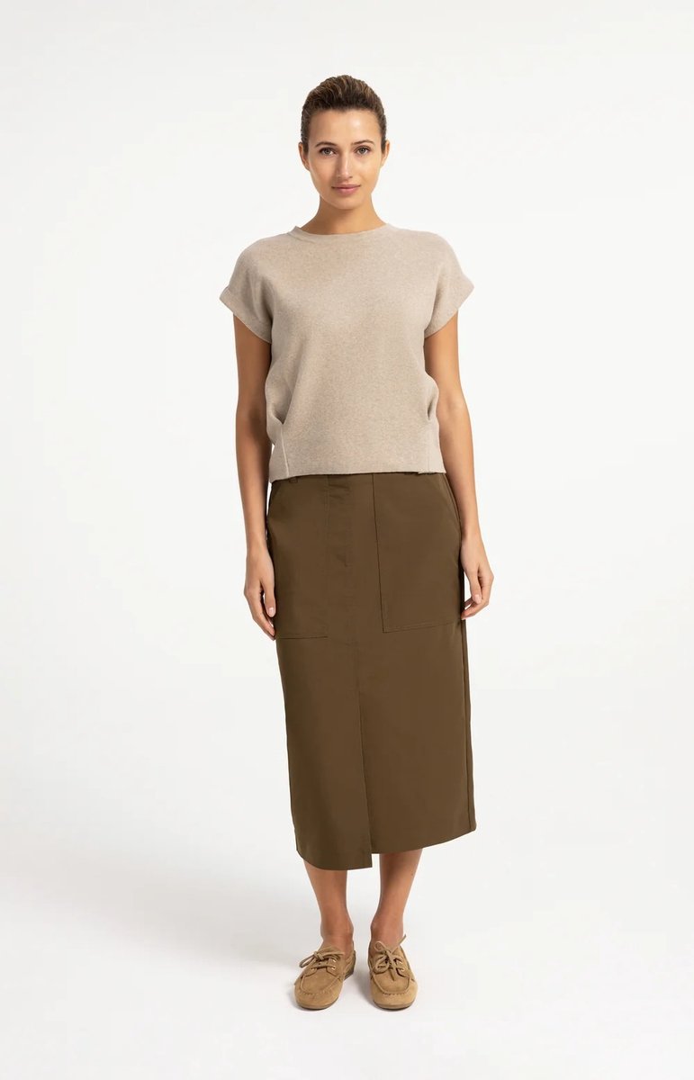 YAYA Midi rok met cargozakken kleur teak brown maat 40