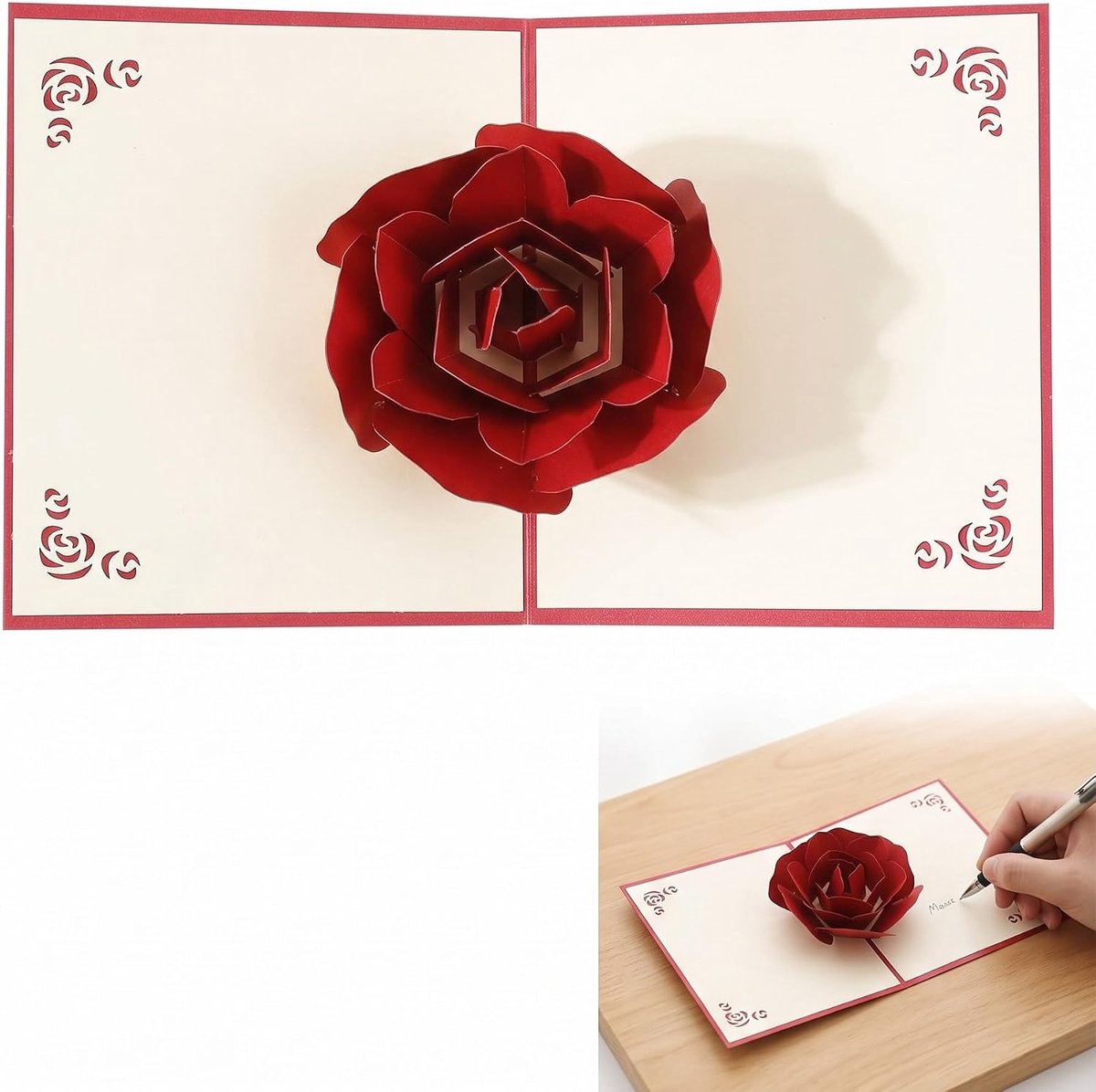 3D wenskaart - gevouwen pop-up - rode roos - verrassing voor verjaardag - ShopVlot