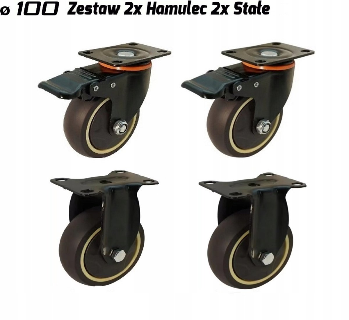 4x Zwenk- en Vaste Wielen met Rem - 100mm TPR