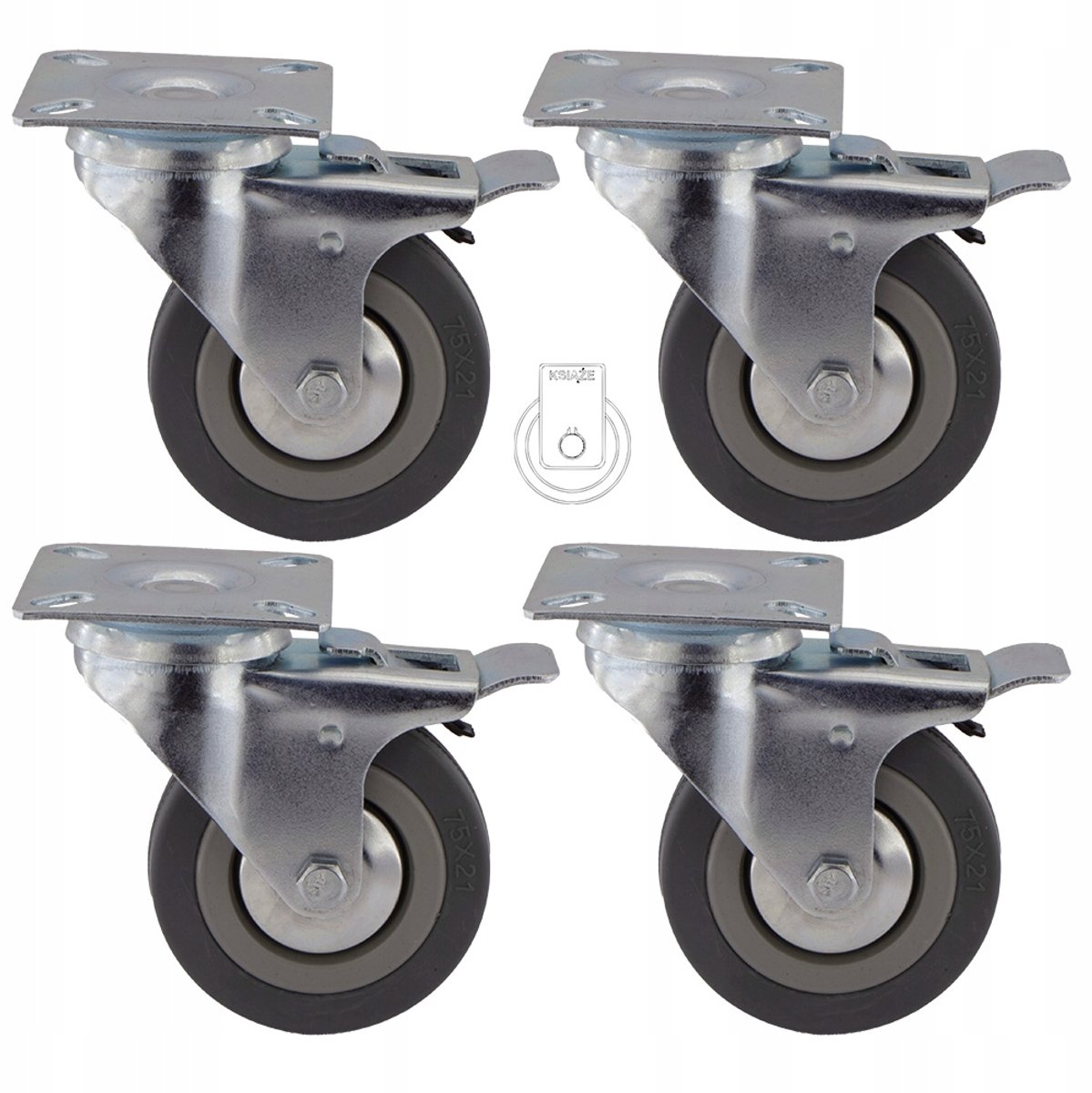 4 Zwenkwielen Ø75mm met Rubberband & Kogellager - Merkloos