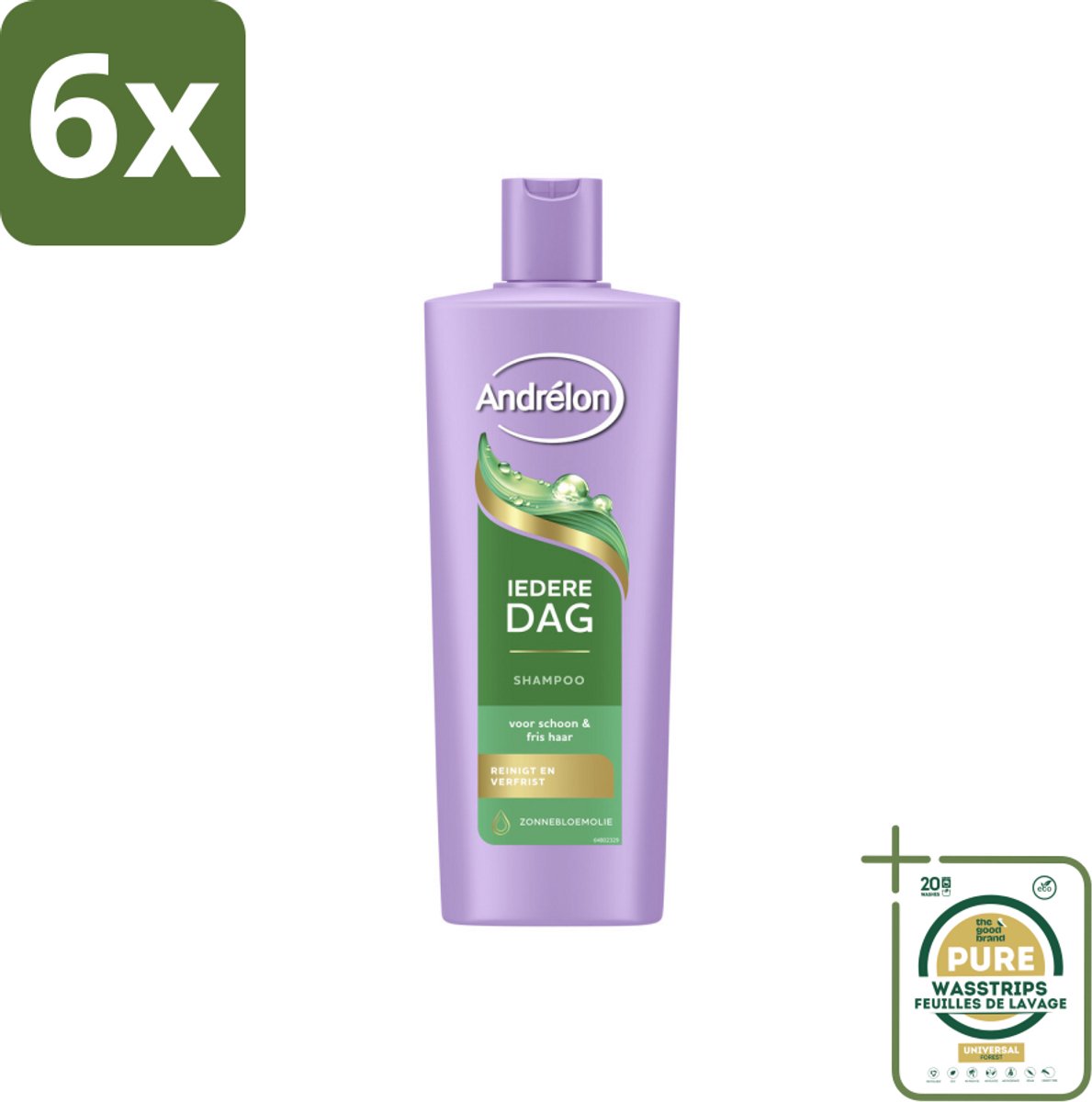 Andrélon – Shampoo – Iedere Dag – 400 ml - Voordeelverpakking - 6 stuks - Gezond haar - Zonnebloemolie shampoo