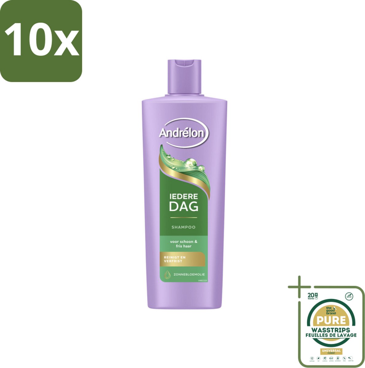 10 x Andrélon – Shampoo – Iedere Dag – 400 ml - Grootverpakking - Iedere Dag Shampoo - Dagelijks Wassen - Haar Verzorging - Zonnebloemolie Shampoo - Milde Shampoo