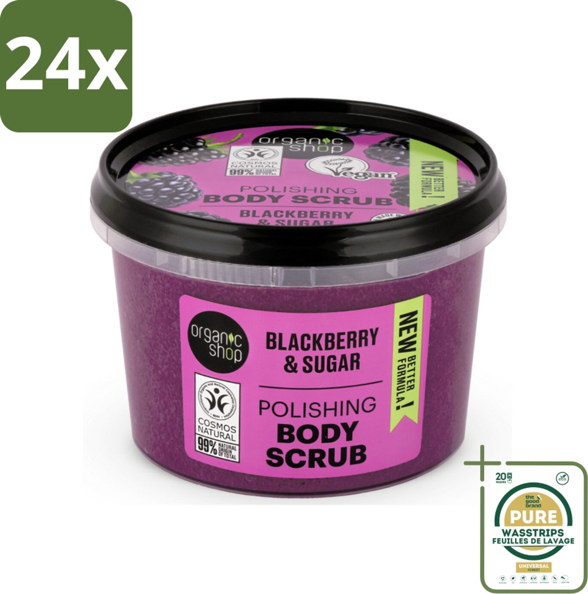 Organic Shop - Body Scrub Blackberry - Verfrissend en Hydraterend - 250 ml - Voordeelverpakking - 24 stuks - Braam - Organische