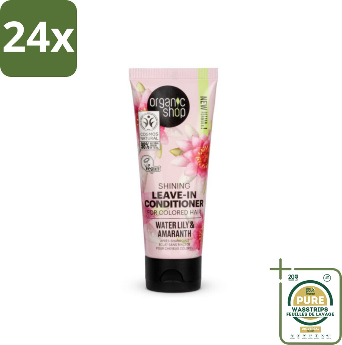 Organic Shop - Shining Leave-In Conditioner Water Lily & Amaranth - 75 ml - Voordeelverpakking - 24 stuks - Glans - Amaranth