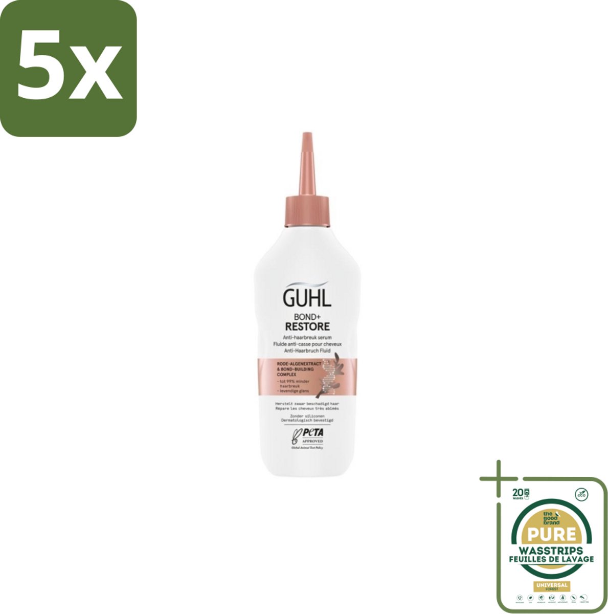 5 x Guhl - Serum - Bond+ Restore Anti-Haarbreuk - 150 ml - Grootverpakking - Haarbreuk - Haarherstel - Haarbescherming - Anti-haarbreuk Serum - Bond-building